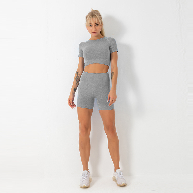 2021 Antibacteriële Casual Outfits 2 Pieces Jogger Tops Sportswear Set And Shorts Yoga Wear Vrouwen Korte mouwen