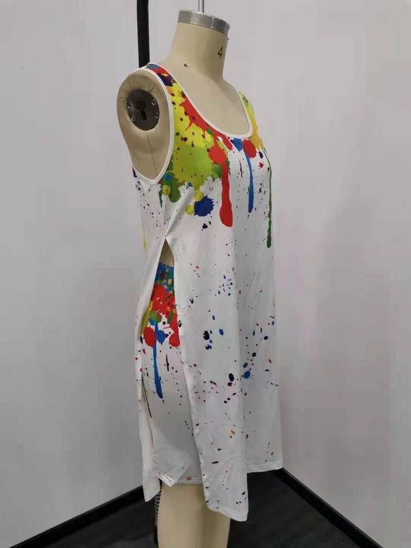 2021 Anti-UV Tie Die 2 Pieces Set Splatter-ink Printing Shorts Outfits Onregelmatige Asymmetrische Rand