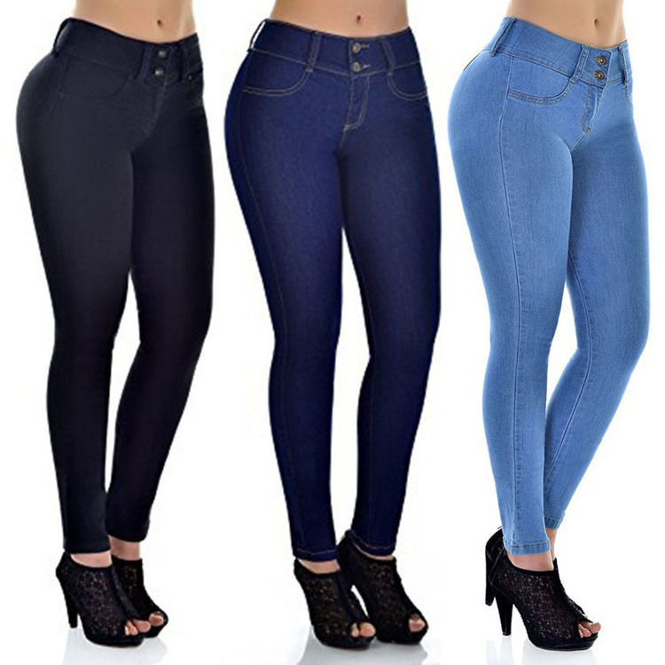 Kleurverblindend Goedkwaliteit Hoge taille Stretching Jeans Solid Woman Skinny Pencil Jeans