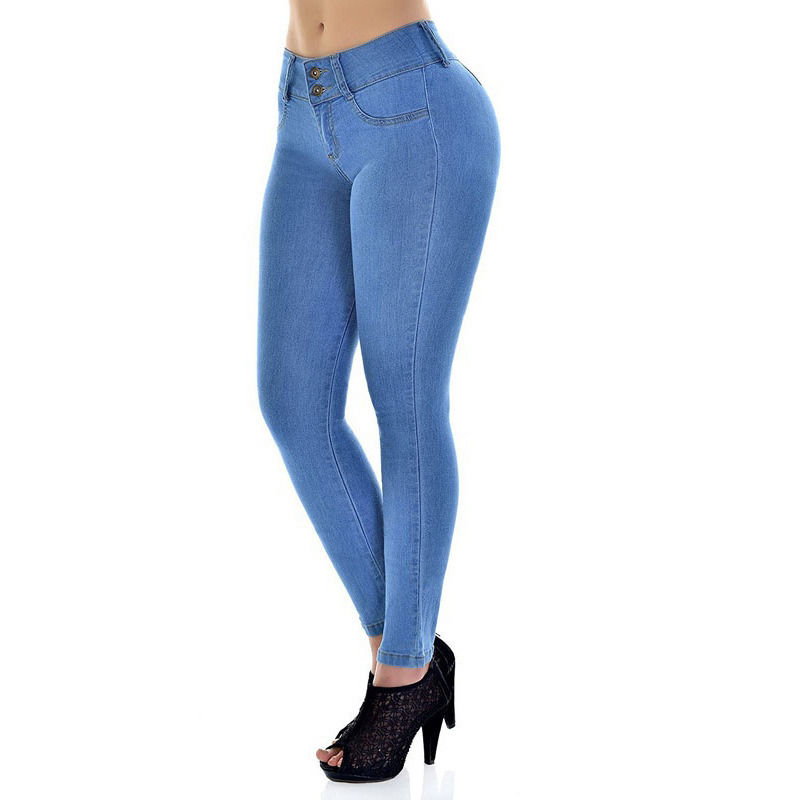 Kleurverblindend Goedkwaliteit Hoge taille Stretching Jeans Solid Woman Skinny Pencil Jeans