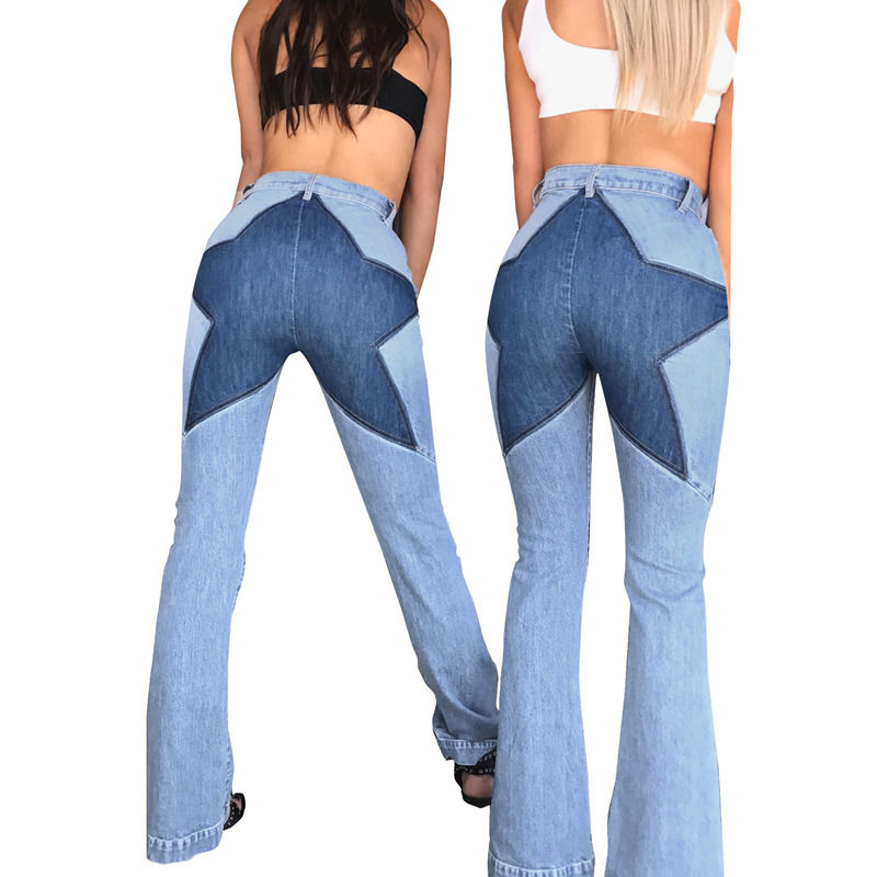 Kleur Vervaag Bewijs Goede kwaliteit patchwork hip ster jeans steken stretch flared broek vrouwen jeans lang