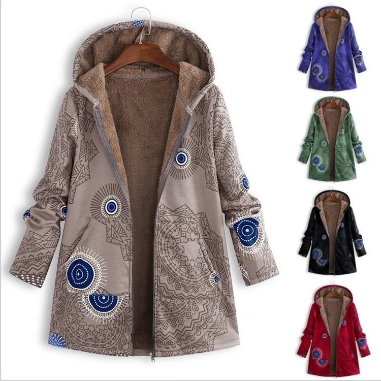 Fabriek groothandel waterdicht winterjas gedrukt zak hoodie jas vrouwen leeftijdscategorie mode vlies