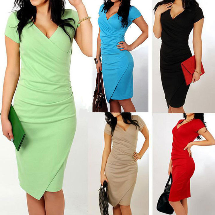 Groothandel Anti-static Casual Dress Office Pencil Dress Plus Size Bodycon Pleated Dress