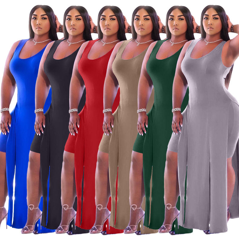 2021 NEW Anti-Static Two Piece Set Elastische Split Tank Kleding Zomer Kleding Kortbroek Armsloze Casual Kleding