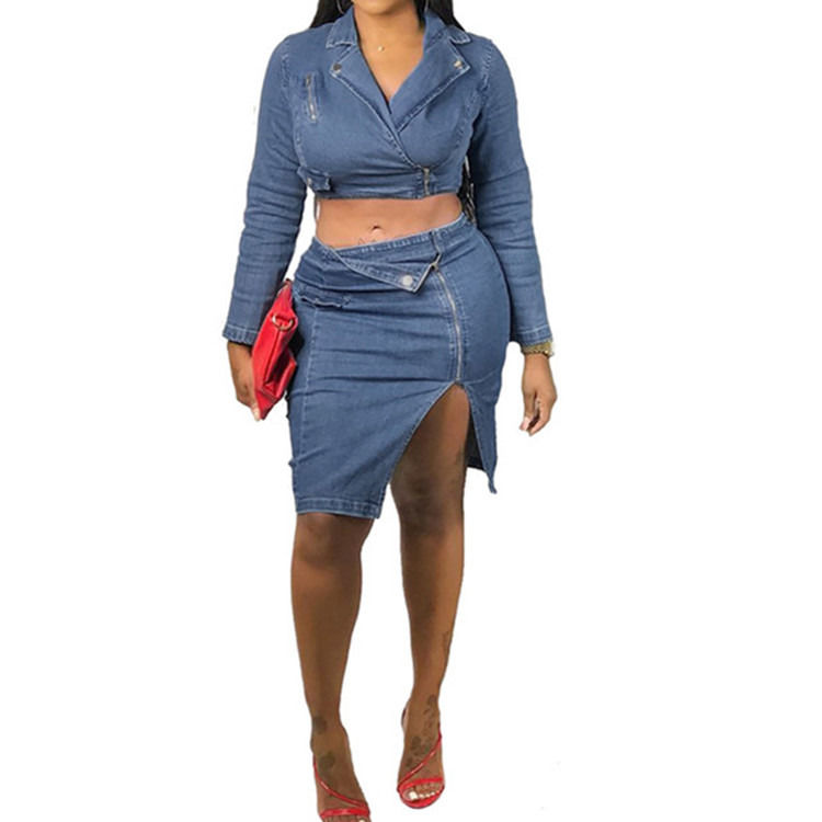 Mode stijl plus size sexy denim rooster rok met bovenste set twee stukken set rooster casual rok